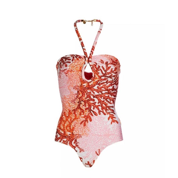 Silvia Tcherassi Coral Frazer Branch Adjustable Halter Neck One-Piece Swimsuit S - Picture 7 of 11